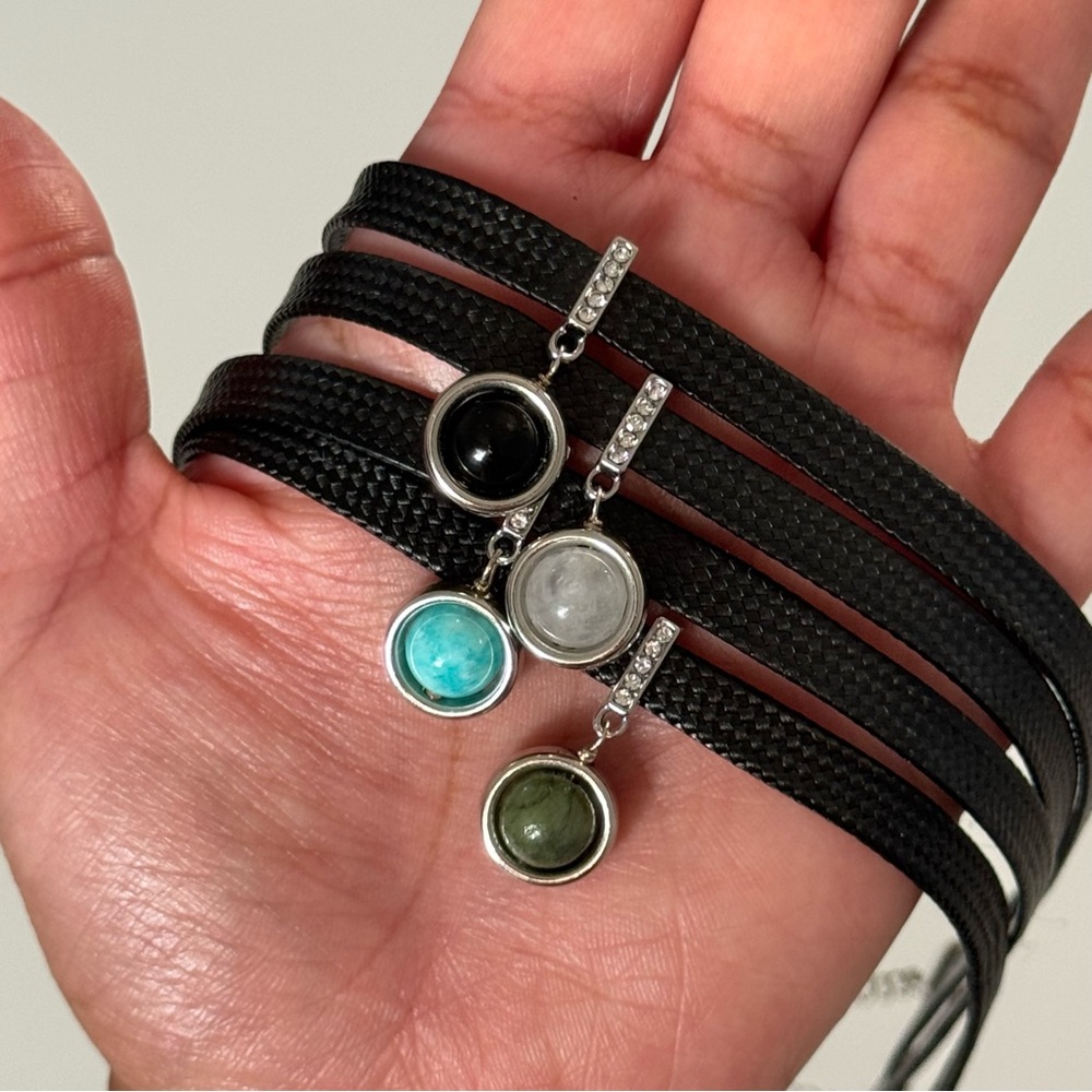 Black Faux Leather Choker with Silver and Multi-Color Charms